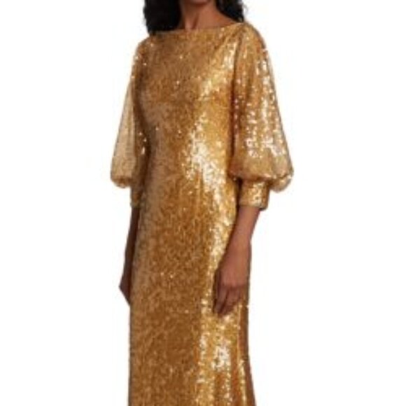 Badgley Mischka Odessa Gold Sequin Gown | Size 4 | Elegant Evening Formal Dress - Picture 2 of 12